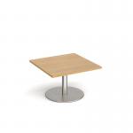 Monza square coffee table with flat round brushed steel base 800mm - oak