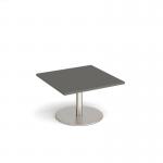 Monza square coffee table with flat round brushed steel base 800mm - Onyx Grey MCS800-BS-OG