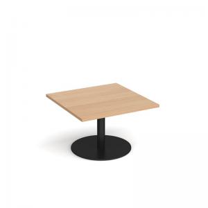 Monza square coffee table with flat round black base 800mm - made to