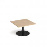 Monza square coffee table with flat round black base 800mm - kendal oak MCS800-K-KO