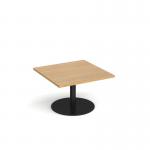 Monza square coffee table with flat round black base 800mm - oak