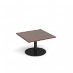 Monza square coffee table with flat round black base 800mm - walnut