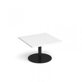 Monza square coffee table with flat round black base 800mm - white MCS800-K-WH