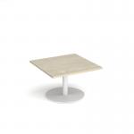 Monza square coffee table with flat round white base 800mm - made to order MCS800-WH