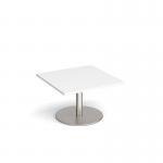 Monza square coffee table with flat round white base 800mm - made to order MCS800-WH
