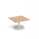Monza square coffee table with flat round white base 800mm - beech