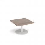Monza square coffee table with flat round white base 800mm - barcelona walnut MCS800-WH-BW