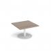 Monza square coffee table with flat round white base 800mm - barcelona walnut