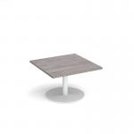 Monza square coffee table with flat round white base 800mm - grey oak MCS800-WH-GO