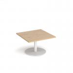 Monza square coffee table with flat round white base 800mm - kendal oak MCS800-WH-KO