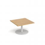 Monza square coffee table with flat round white base 800mm - oak