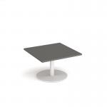 Monza square coffee table with flat round white base 800mm - Onyx Grey MCS800-WH-OG