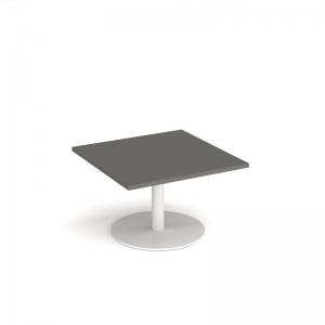 Monza square coffee table with flat round white base 800mm - Onyx Grey