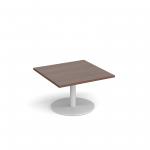 Monza square coffee table with flat round white base 800mm - walnut