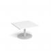 Monza square coffee table with flat round white base 800mm - white MCS800-WH-WH