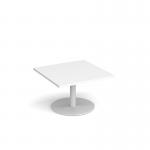 Monza square coffee table with flat round white base 800mm - white
