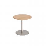 Monza circular dining table with flat round brushed steel base 800mm - made to order MDC800-BS