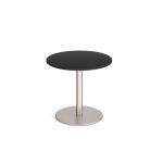 Monza circular dining table with flat round brushed steel base 800mm - Black MDC800-BS-BK