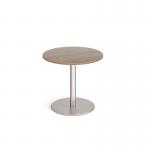 Monza circular dining table with flat round brushed steel base 800mm - barcelona walnut MDC800-BS-BW