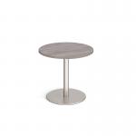 Monza circular dining table with flat round brushed steel base 800mm - grey oak MDC800-BS-GO