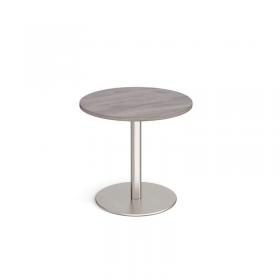 Monza circular dining table with flat round brushed steel base 800mm - grey oak MDC800-BS-GO