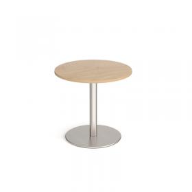 Monza circular dining table with flat round brushed steel base 800mm - Kendal oak MDC800-BS-KO