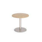 Monza circular dining table with flat round brushed steel base 800mm - kendal oak MDC800-BS-KO