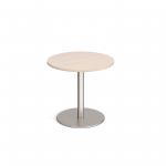 Monza circular dining table with flat round brushed steel base 800mm - maple MDC800-BS-M