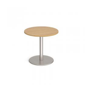 Monza circular dining table with flat round brushed steel base 800mm - oak MDC800-BS-O
