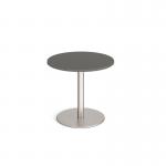 Monza circular dining table with flat round brushed steel base 800mm - Onyx Grey MDC800-BS-OG