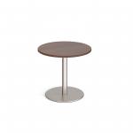 Monza circular dining table with flat round brushed steel base 800mm - walnut MDC800-BS-W