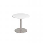 Monza circular dining table with flat round brushed steel base 800mm - white