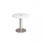Monza circular dining table 800mm with central circular cutout 80mm - white MDC800-CO-BS-WH