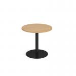 Monza circular dining table with flat round black base 800mm - oak