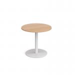 Monza circular dining table with flat round white base 800mm - beech MDC800-WH-B