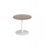 Monza circular dining table with flat round white base 800mm - barcelona walnut MDC800-WH-BW