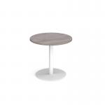 Monza circular dining table with flat round white base 800mm - grey oak MDC800-WH-GO