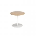 Monza circular dining table with flat round white base 800mm - kendal oak MDC800-WH-KO