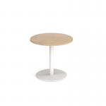Monza circular dining table with flat round white base 800mm - kendal oak MDC800-WH-KO
