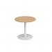 Monza circular dining table with flat round white base 800mm - oak MDC800-WH-O