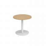 Monza circular dining table with flat round white base 800mm - oak