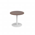 Monza circular dining table with flat round white base 800mm - walnut MDC800-WH-W