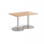 Monza rectangular dining table with flat round brushed steel bases 1200mm x 800mm - beech MDR1200-BS-B