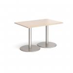 Monza rectangular dining table with flat round brushed steel bases 1200mm x 800mm - maple