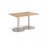 Monza rectangular dining table with flat round brushed steel bases 1200mm x 800mm - oak