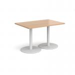 Monza rectangular dining table with flat round white bases 1200mm x 800mm - beech