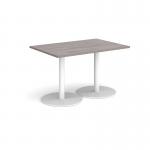 Monza rectangular dining table with flat round white bases 1200mm x 800mm - grey oak MDR1200-WH-GO