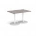Monza rectangular dining table with flat round white bases 1200mm x 800mm - grey oak