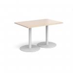 Monza rectangular dining table with flat round white bases 1200mm x 800mm - maple