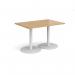 Monza rectangular dining table with flat round white bases 1200mm x 800mm - oak MDR1200-WH-O